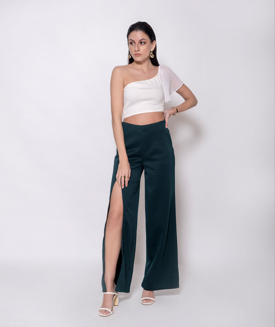 Green High Slit Stretch Pants